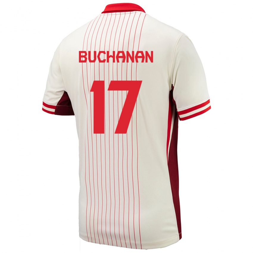 Femme Maillot Canada Tajon Buchanan #17 Blanc Tenues Extérieur 24-26 T-Shirt Belgique