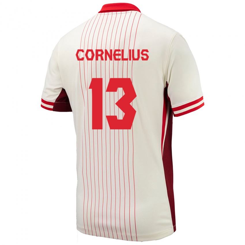 Femme Maillot Canada Derek Cornelius #13 Blanc Tenues Extérieur 24-26 T-Shirt Belgique