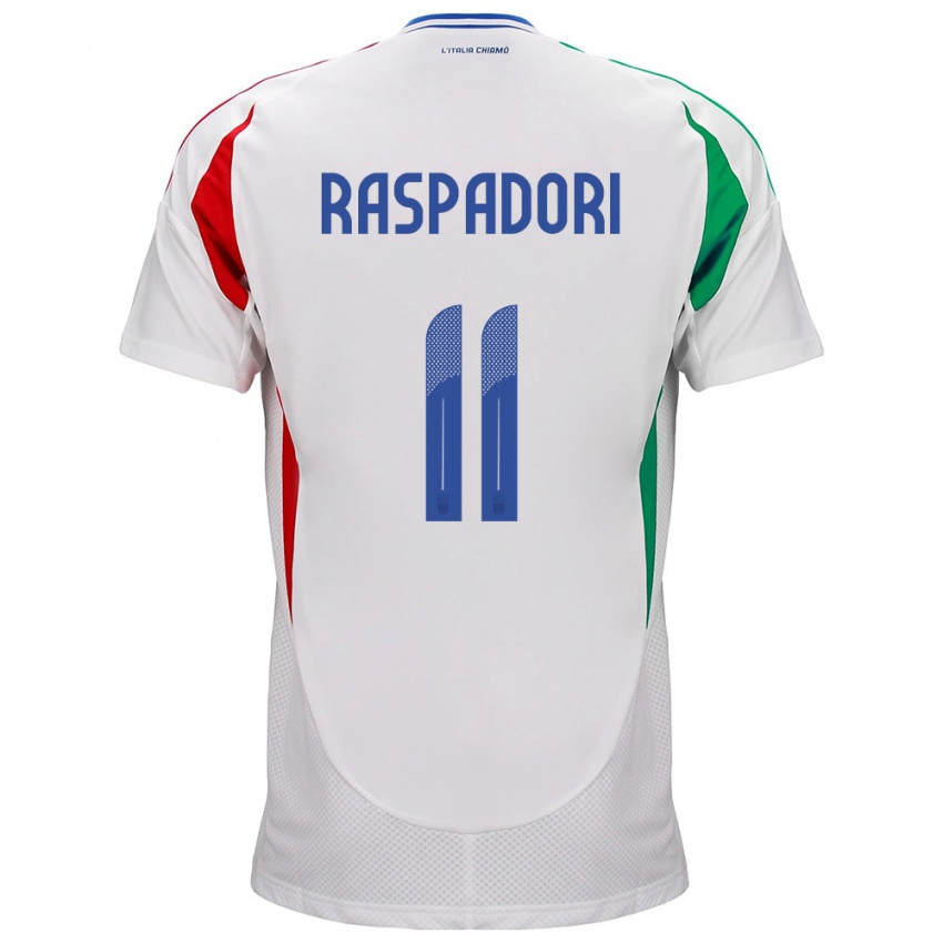 Dames Italië Giacomo Raspadori #11 Wit Uitshirt Uittenue 24-26 T-Shirt België