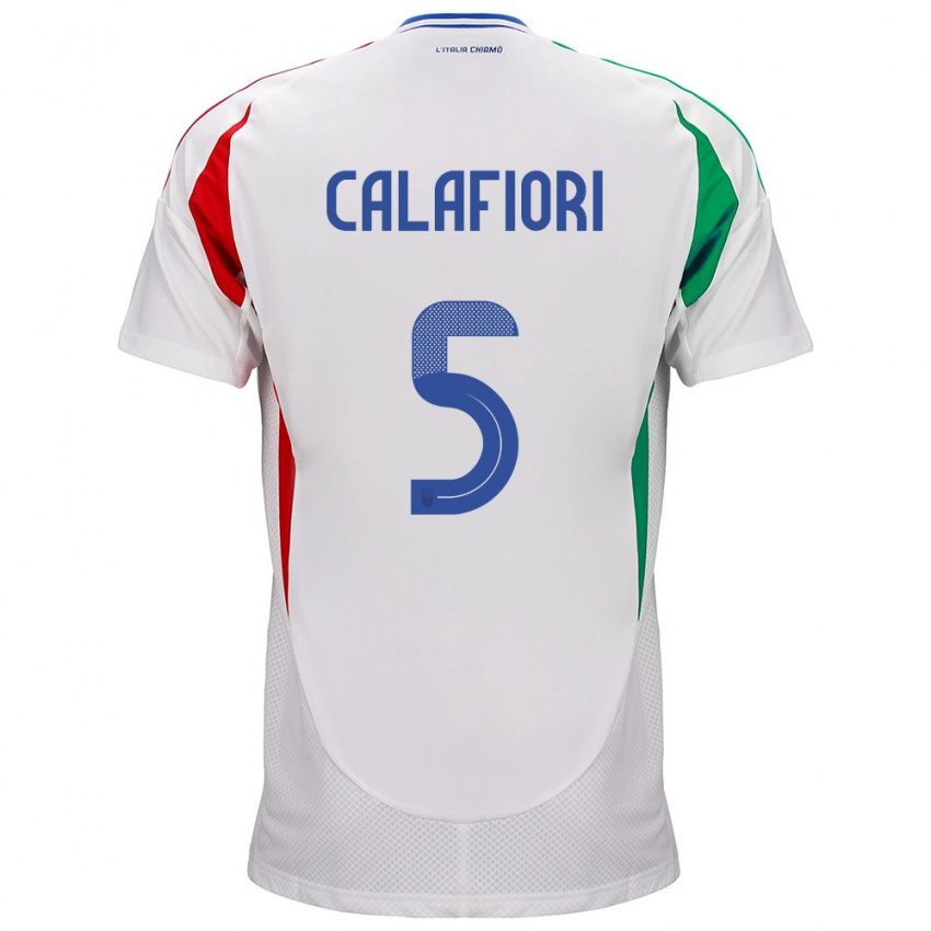 Femme Maillot Italie Riccardo Calafiori #5 Blanc Tenues Extérieur 24-26 T-Shirt Belgique