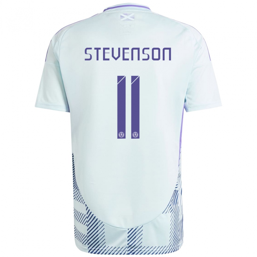 Damen Schottland Gus Stevenson #11 Helles Mintblau Auswärtstrikot Trikot 24-26 T-Shirt Belgien