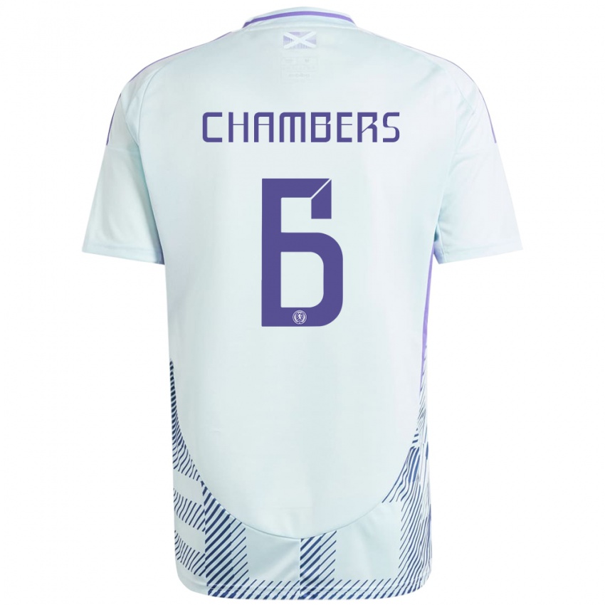 Damen Schottland Sam Chambers #6 Helles Mintblau Auswärtstrikot Trikot 24-26 T-Shirt Belgien