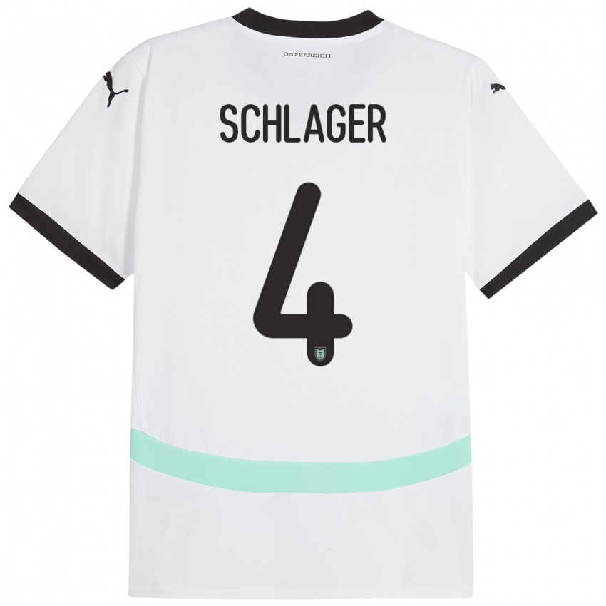 Dames Oostenrijk Xaver Schlager #4 Wit Uitshirt Uittenue 24-26 T-Shirt België