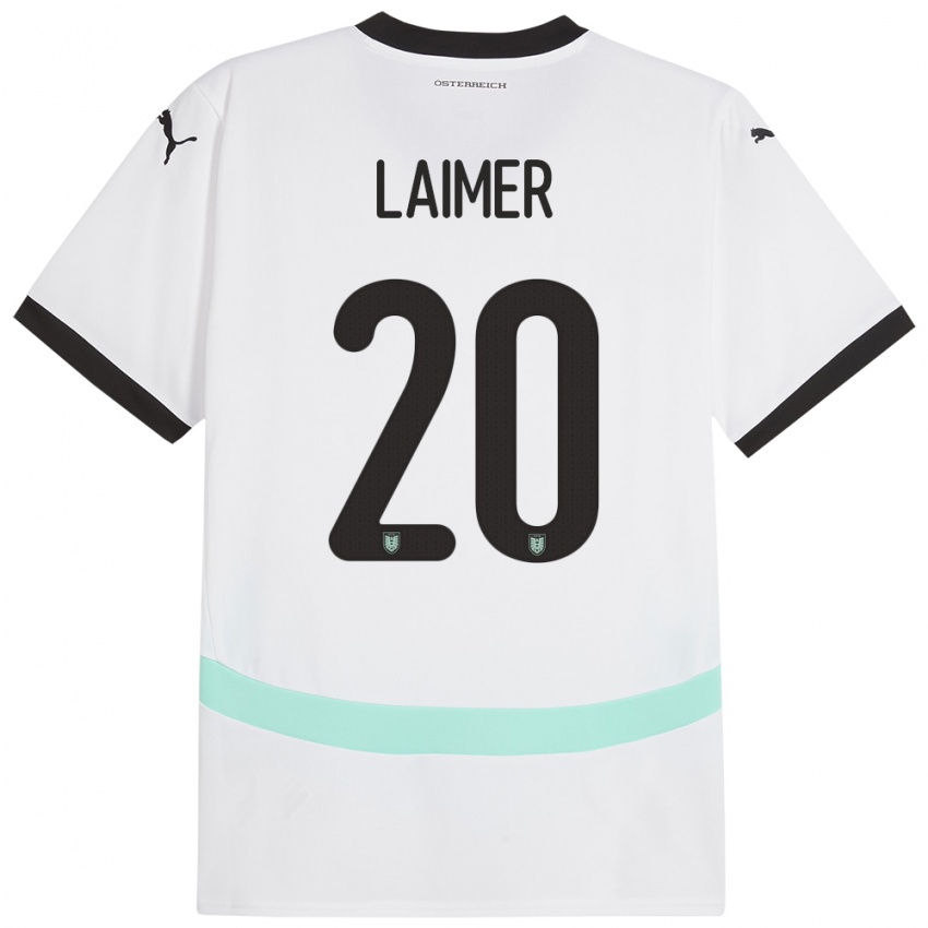 Femme Maillot Autriche Konrad Laimer #20 Blanc Tenues Extérieur 24-26 T-Shirt Belgique