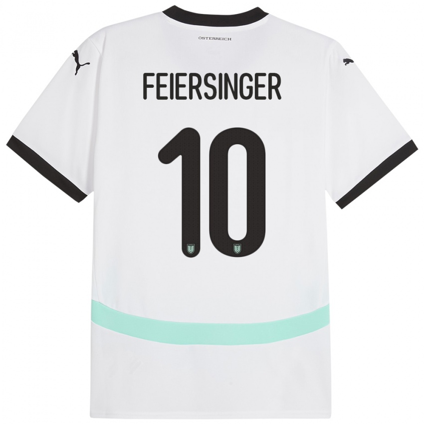 Dames Oostenrijk Laura Feiersinger #10 Wit Uitshirt Uittenue 24-26 T-Shirt België