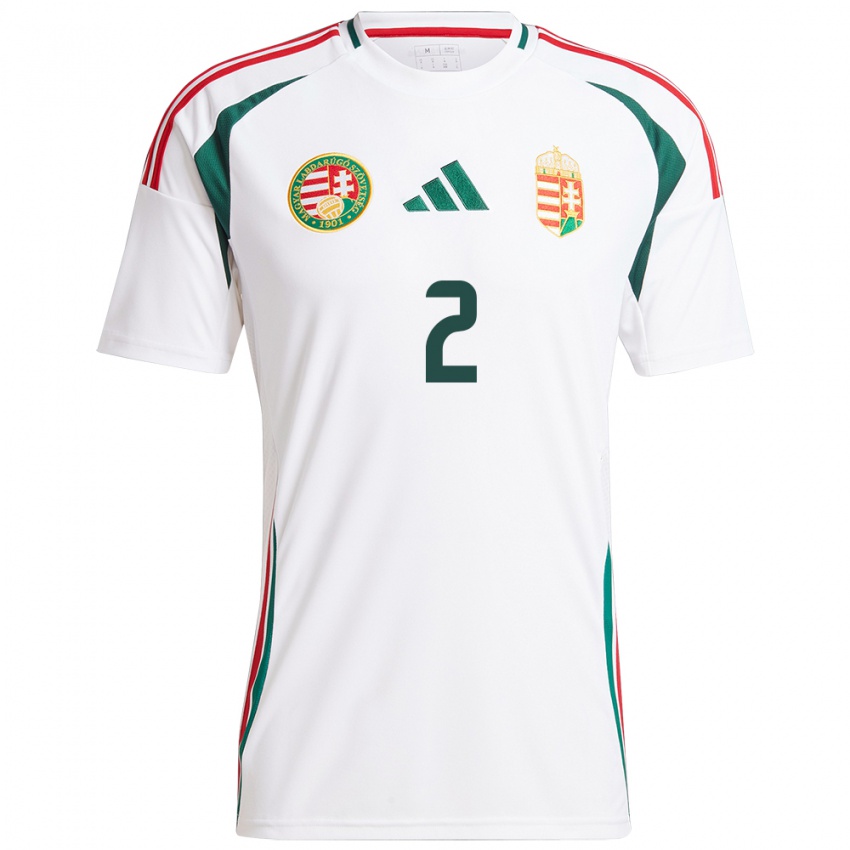 Dames Hongarije Dominik Csorba #2 Wit Uitshirt Uittenue 24-26 T-Shirt België