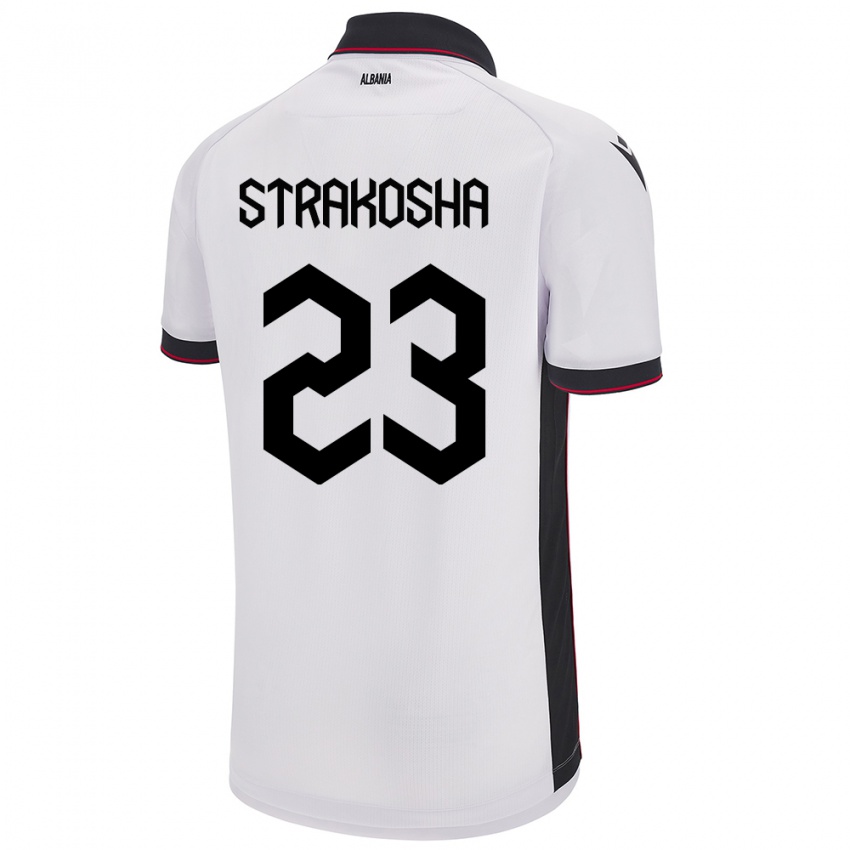 Femme Maillot Albanie Thomas Strakosha #23 Blanc Tenues Extérieur 24-26 T-Shirt Belgique