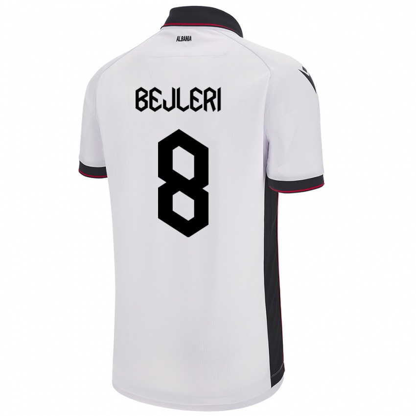 Dames Albanië Markela Bejleri #8 Wit Uitshirt Uittenue 24-26 T-Shirt België