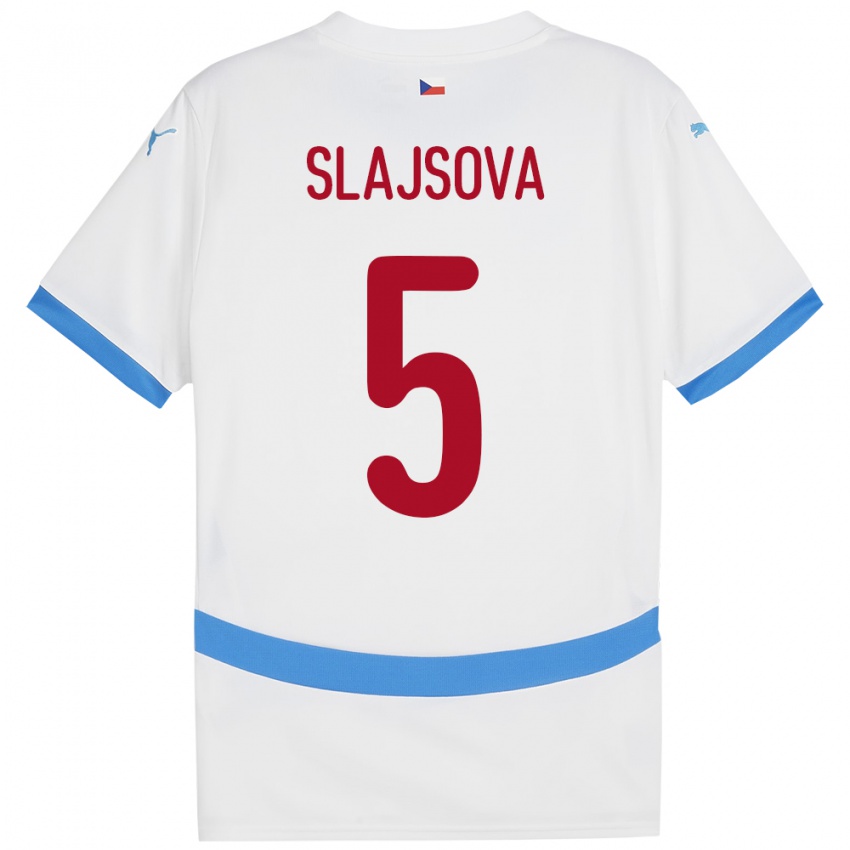 Dames Tsjechië Gabriela Šlajsová #5 Wit Uitshirt Uittenue 24-26 T-Shirt België