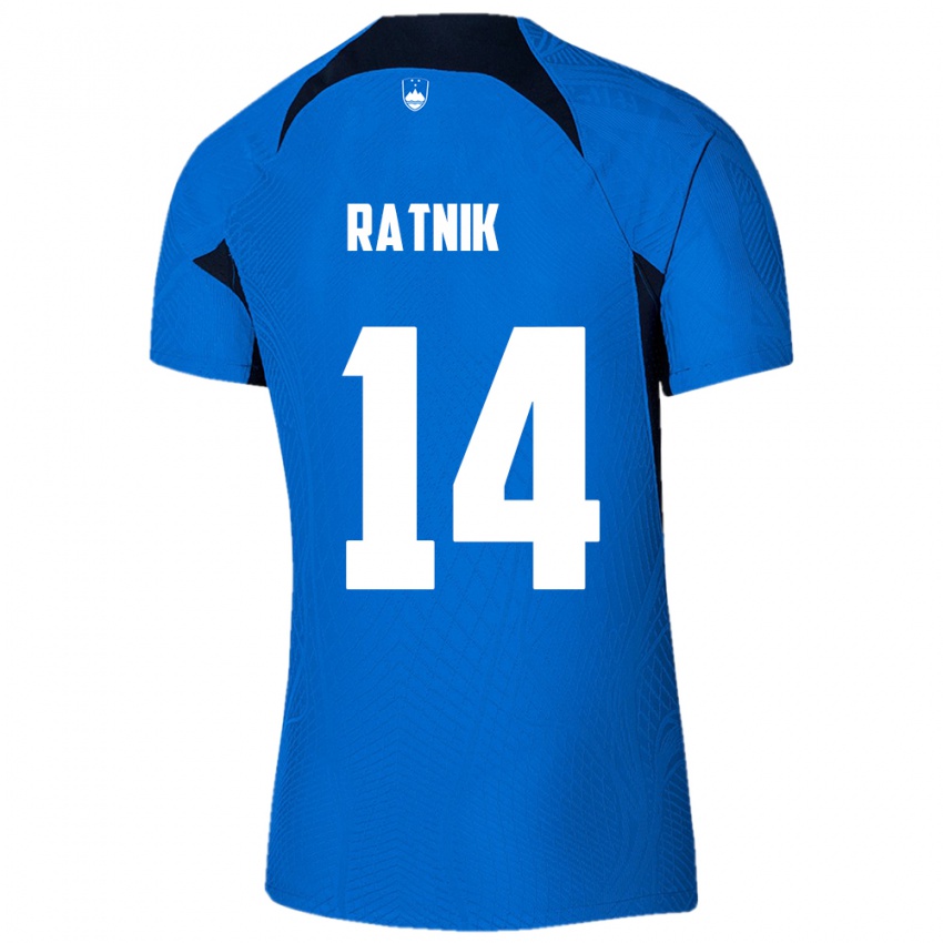 Dames Slovenië Marcel Ratnik #14 Blauw Uitshirt Uittenue 24-26 T-Shirt België