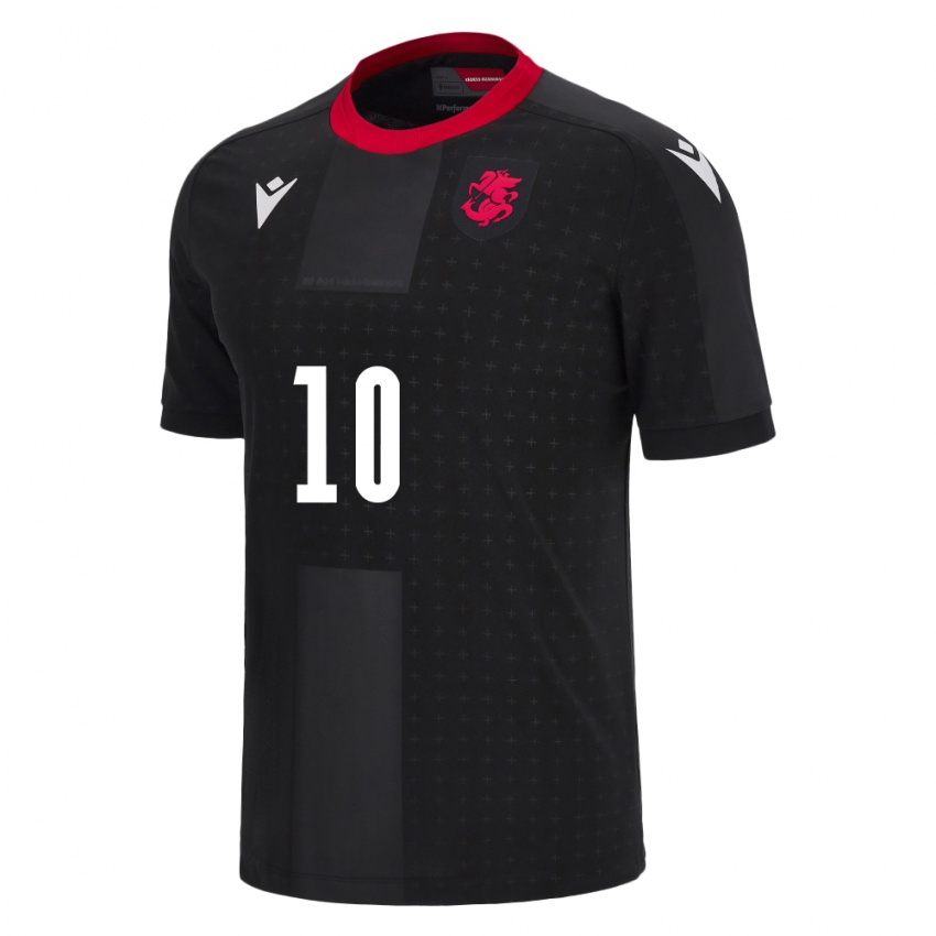 Damen Georgien Nikoloz Kvelashvili #10 Schwarz Auswärtstrikot Trikot 24-26 T-Shirt Belgien