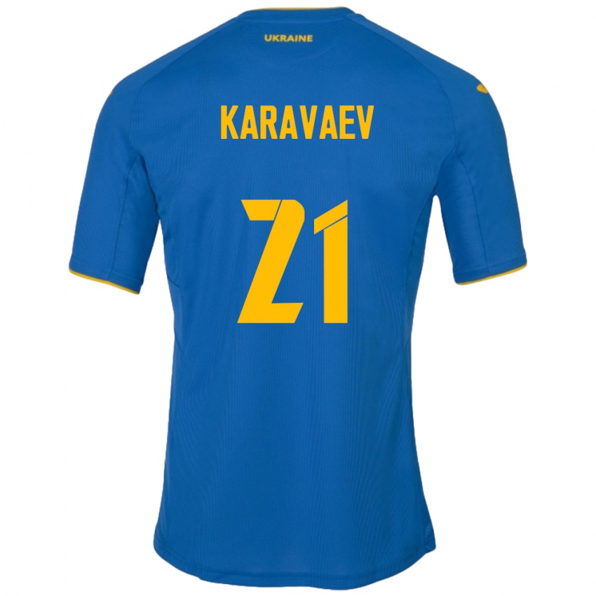 Dames Oekraïne Oleksandr Karavaev #21 Blauw Uitshirt Uittenue 24-26 T-Shirt België