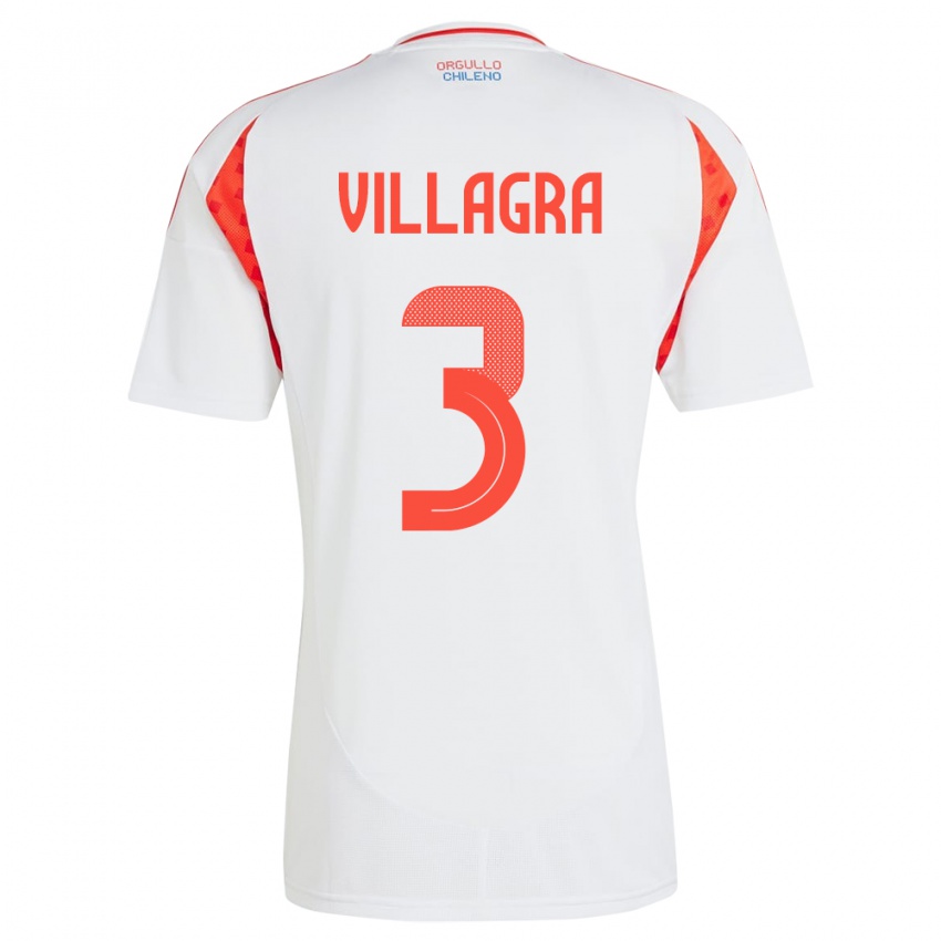 Damen Chile Jonathan Villagra #3 Weiß Auswärtstrikot Trikot 24-26 T-Shirt Belgien