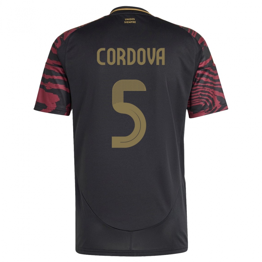 Damen Peru Bryan Córdova #5 Schwarz Auswärtstrikot Trikot 24-26 T-Shirt Belgien