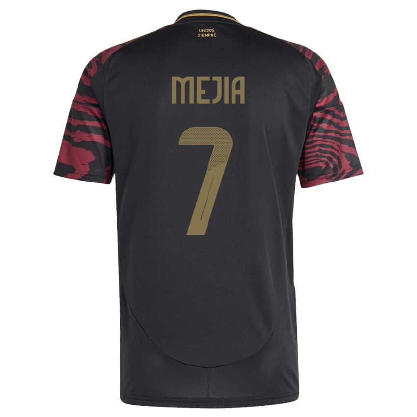 Damen Peru Hiroshi Mejía #7 Schwarz Auswärtstrikot Trikot 24-26 T-Shirt Belgien