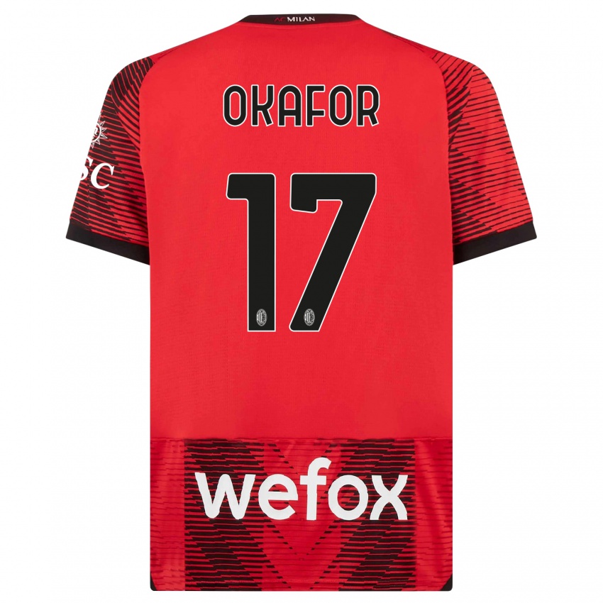 Kinderen Noah Okafor #17 Rood Zwart Thuisshirt Thuistenue 2023/24 T-Shirt België