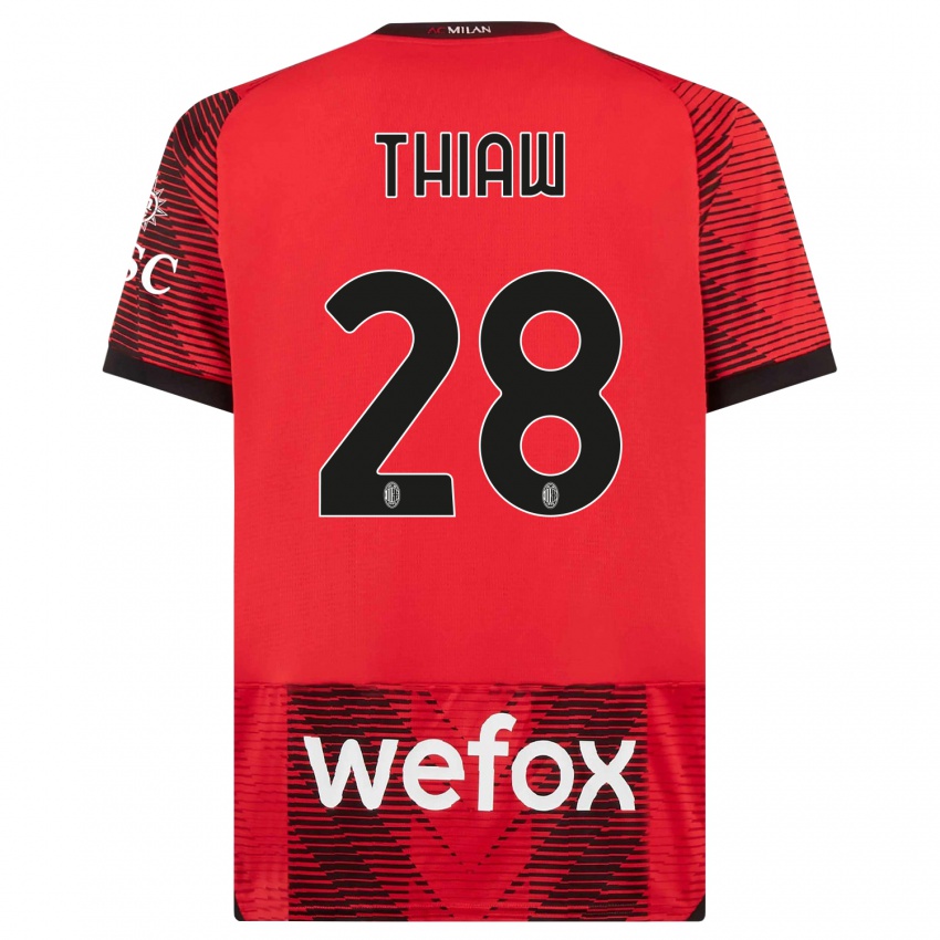 Kinderen Malick Thiaw #28 Rood Zwart Thuisshirt Thuistenue 2023/24 T-Shirt België
