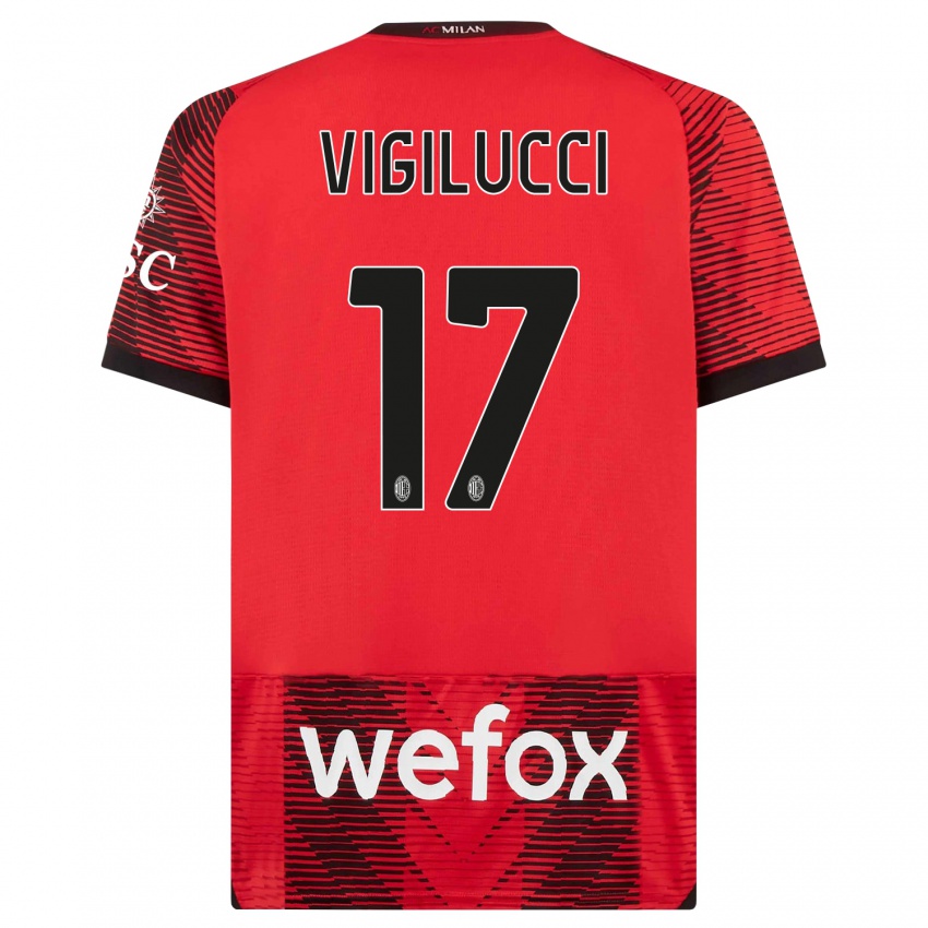 Kinderen Valery Vigilucci #17 Rood Zwart Thuisshirt Thuistenue 2023/24 T-Shirt België