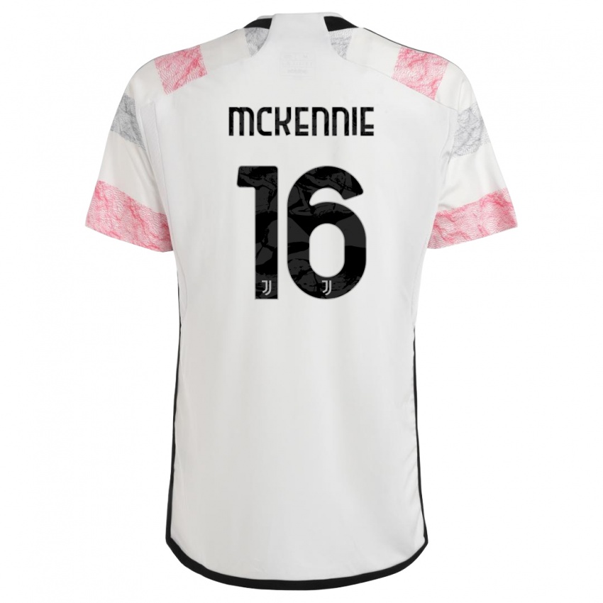 Kinderen Weston Mckennie #16 Wit Roze Uitshirt Uittenue 2023/24 T-Shirt België