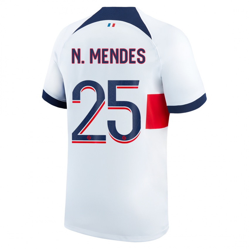 Kinder Nuno Mendes #25 Weiß Auswärtstrikot Trikot 2023/24 T-Shirt Belgien