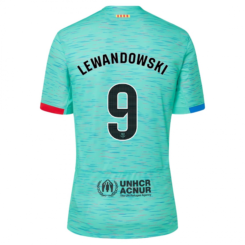 Kinderen Robert Lewandowski #9 Licht Aqua Thuisshirt Derde Tenue 2023/24 T-Shirt België