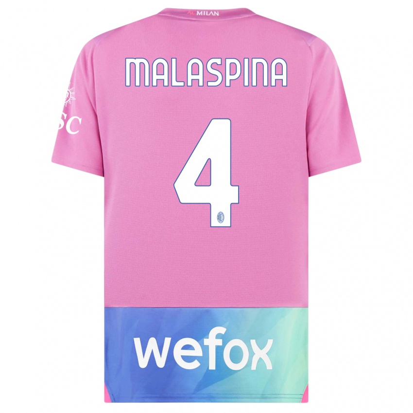 Kinderen Mattia Malaspina #4 Roze Paars Thuisshirt Derde Tenue 2023/24 T-Shirt België