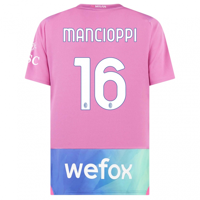 Kinderen Tommaso Mancioppi #16 Roze Paars Thuisshirt Derde Tenue 2023/24 T-Shirt België