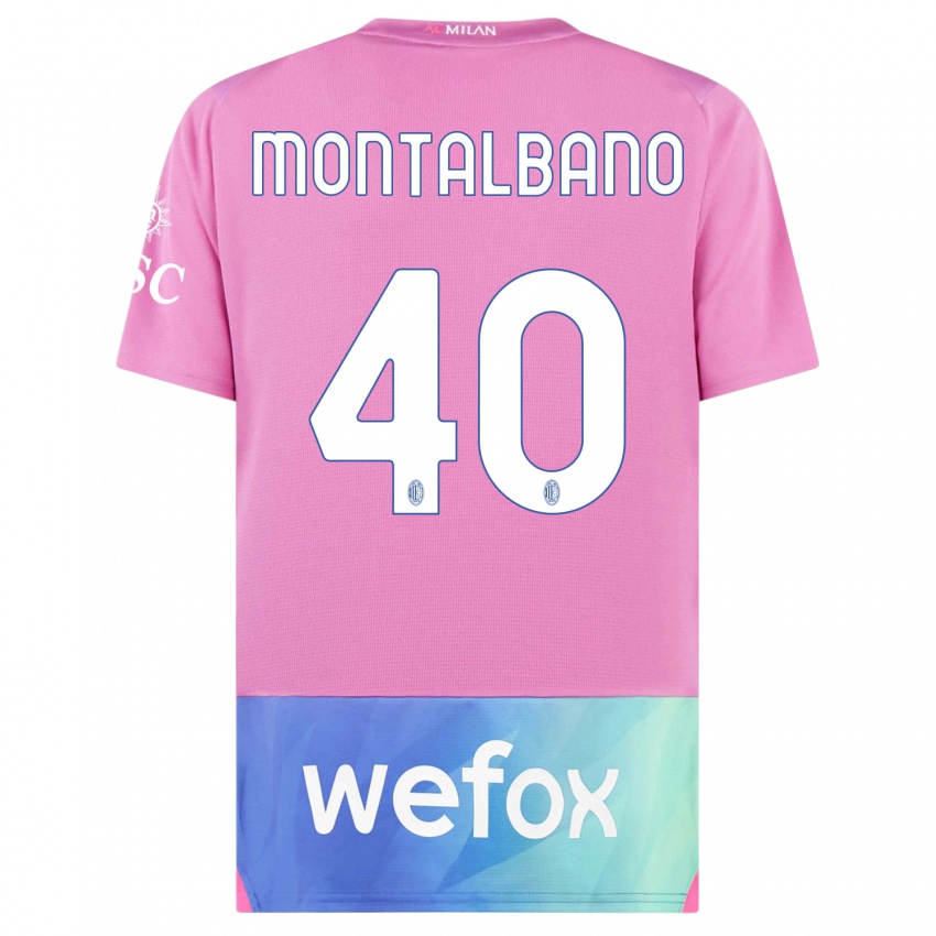 Kinderen Nicolo Montalbano #40 Roze Paars Thuisshirt Derde Tenue 2023/24 T-Shirt België
