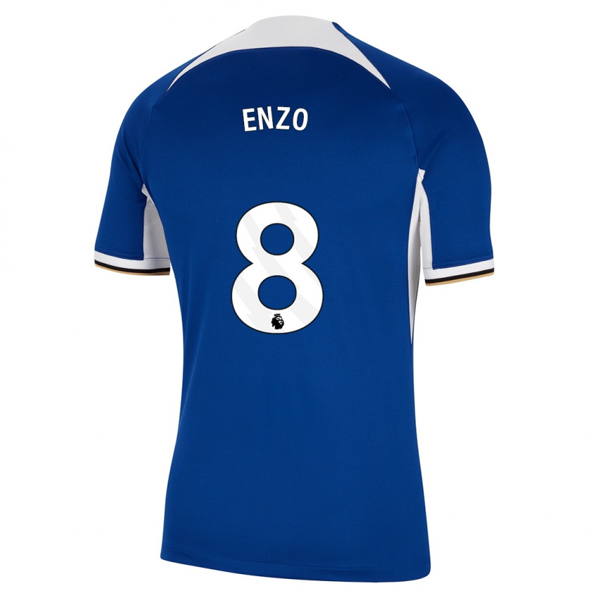 Homme Maillot Enzo Fernandez #8 Bleu Tenues Domicile 2023/24 T-Shirt Belgique