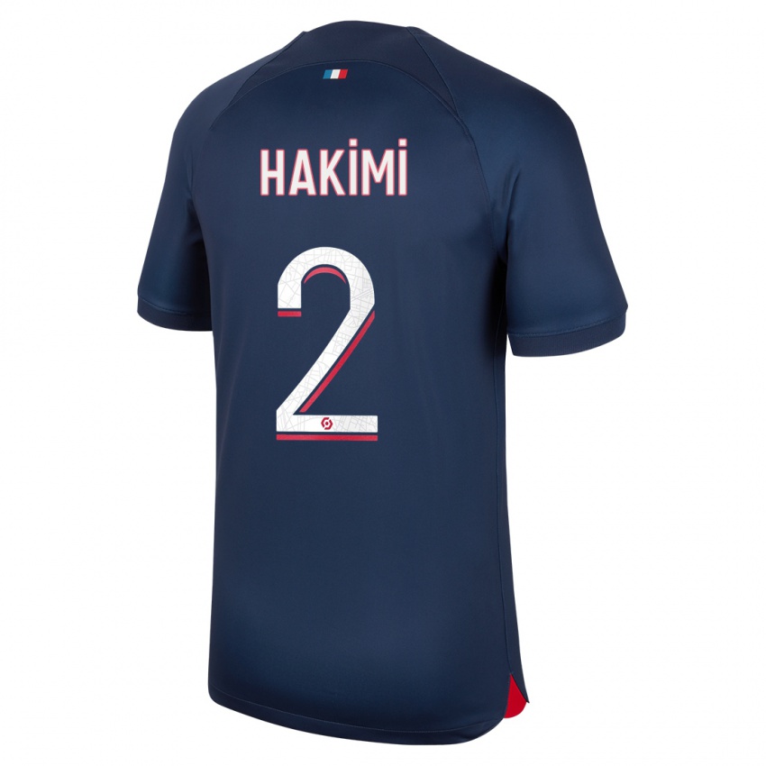 Homme Maillot Achraf Hakimi #2 Bleu Rouge Tenues Domicile 2023/24 T-Shirt Belgique