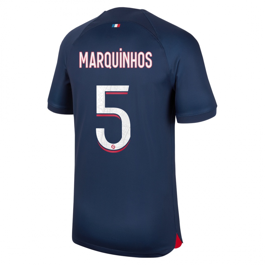 Heren Marquinhos #5 Blauw Rood Thuisshirt Thuistenue 2023/24 T-Shirt België