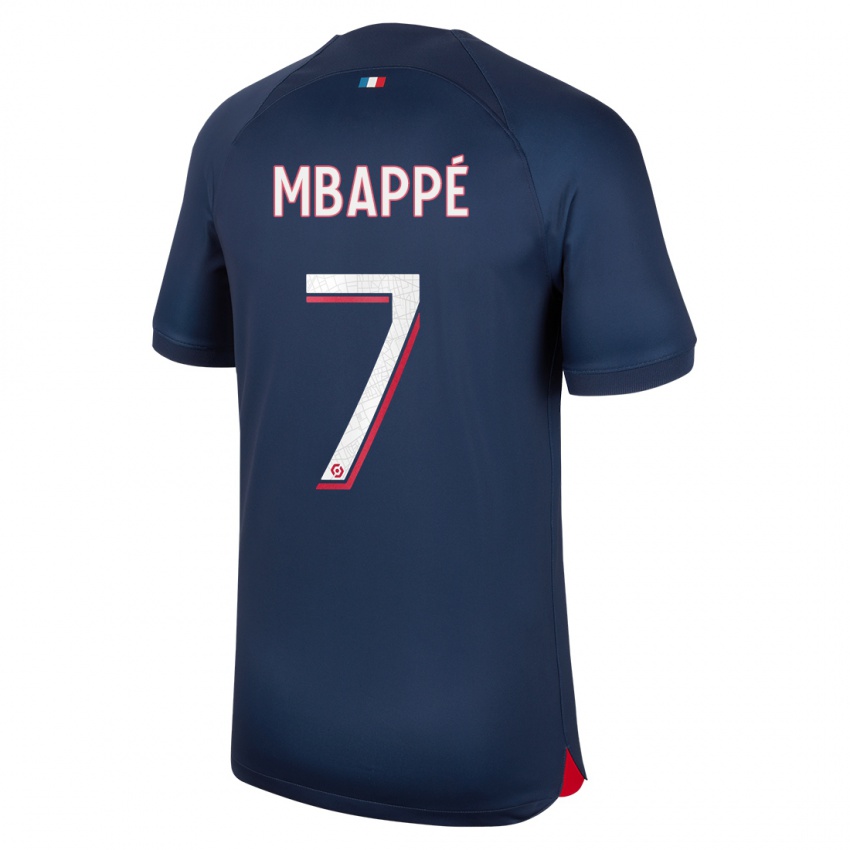 Homme Maillot Kylian Mbappé #7 Bleu Rouge Tenues Domicile 2023/24 T-Shirt Belgique