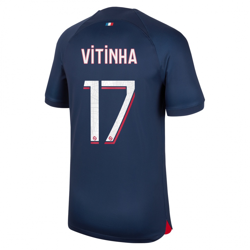 Homme Maillot Vitinha #17 Bleu Rouge Tenues Domicile 2023/24 T-Shirt Belgique