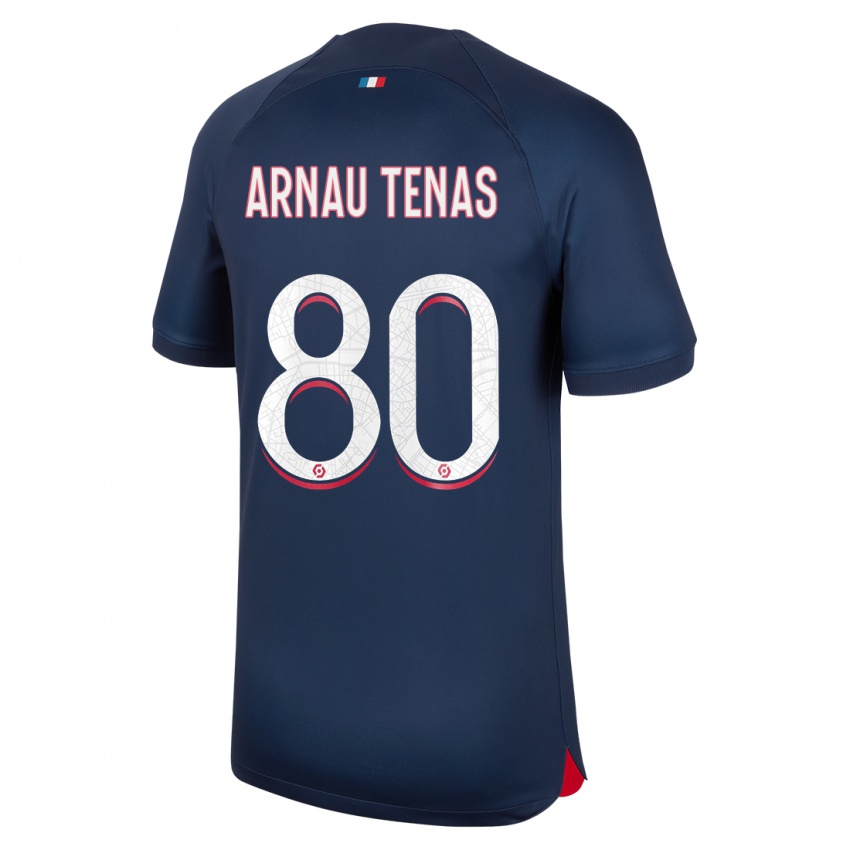 Homme Maillot Arnau Tenas #80 Bleu Rouge Tenues Domicile 2023/24 T-Shirt Belgique