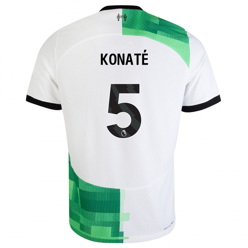 Homme Maillot Ibrahima Konaté #5 Blanc Vert Tenues Extérieur 2023/24 T-Shirt Belgique