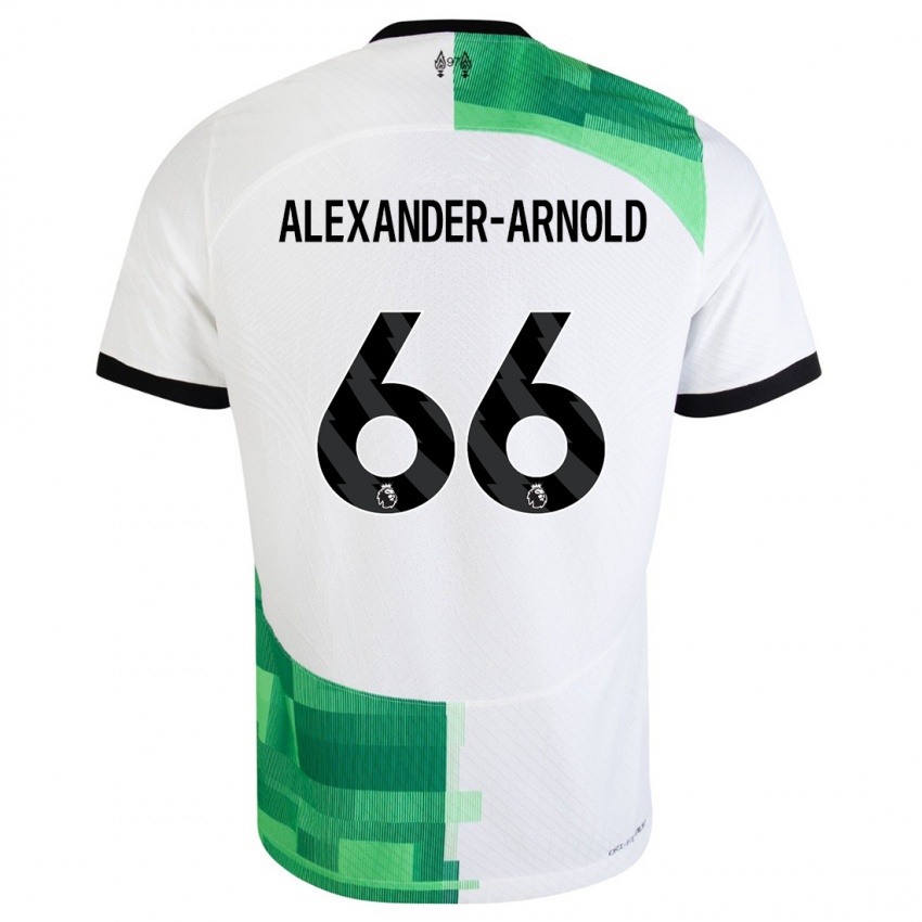 Homme Maillot Trent Alexander-Arnold #66 Blanc Vert Tenues Extérieur 2023/24 T-Shirt Belgique