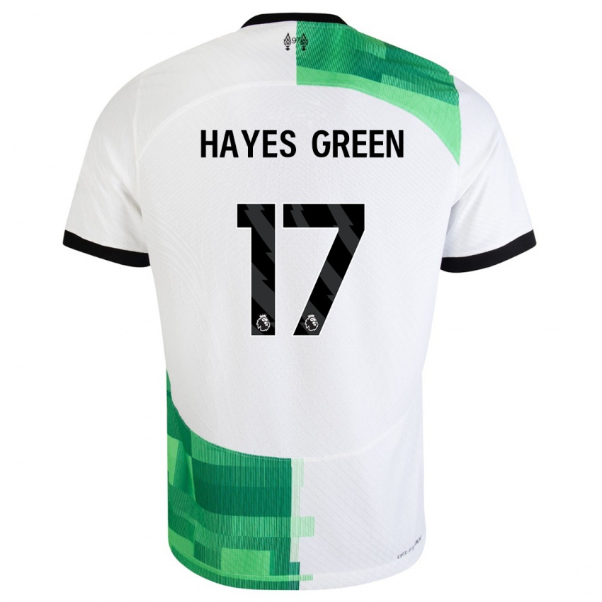 Homme Maillot Charlie Hayes-Green #17 Blanc Vert Tenues Extérieur 2023/24 T-Shirt Belgique