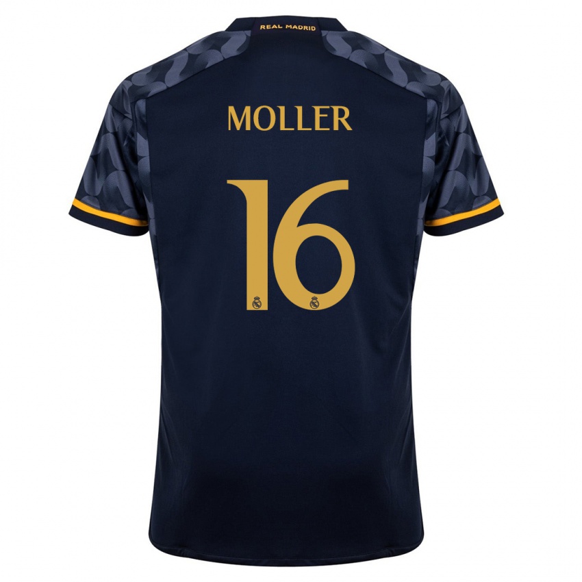 Homme Maillot Caroline Moller #16 Bleu Foncé Tenues Extérieur 2023/24 T-Shirt Belgique