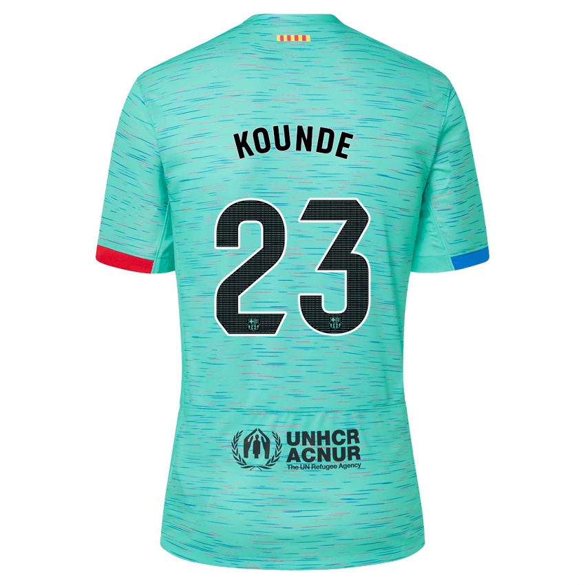 Homme Maillot Jules Kounde #23 Aqua Clair Troisieme 2023/24 T-Shirt Belgique