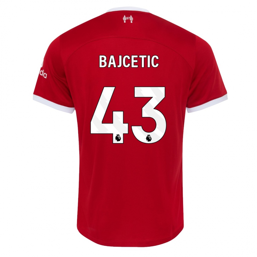 Femme Maillot Stefan Bajcetic #43 Rouge Tenues Domicile 2023/24 T-Shirt Belgique