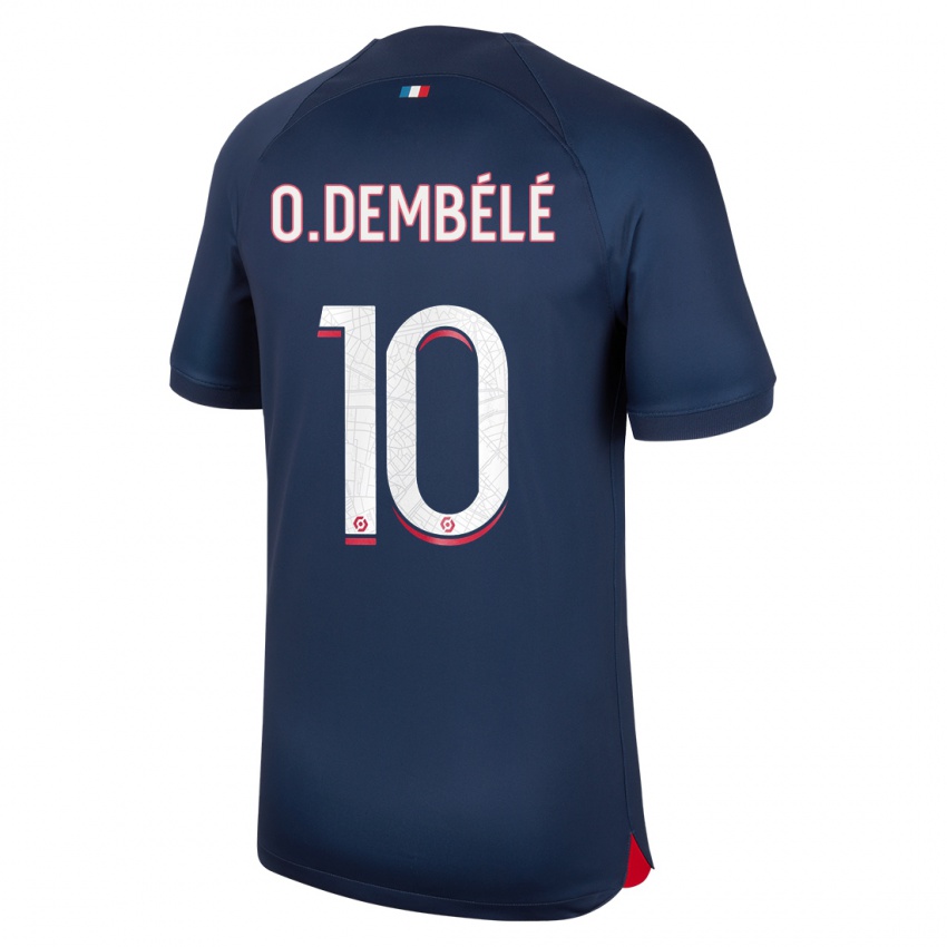Femme Maillot Ousmane Dembélé #10 Bleu Rouge Tenues Domicile 2023/24 T-Shirt Belgique