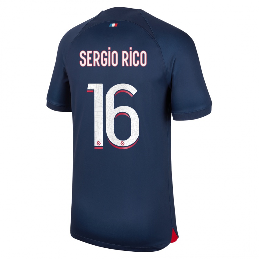 Dames Sergio Rico #16 Blauw Rood Thuisshirt Thuistenue 2023/24 T-Shirt België