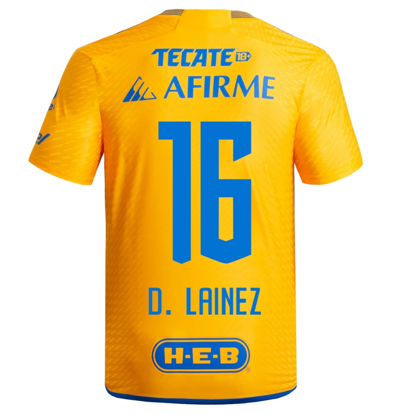 Dames Diego Lainez #16 Geel Thuisshirt Thuistenue 2023/24 T-Shirt België