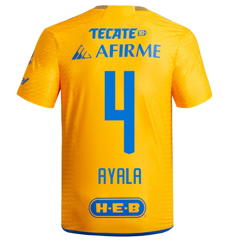 Dames Hugo Ayala #4 Geel Thuisshirt Thuistenue 2023/24 T-Shirt België