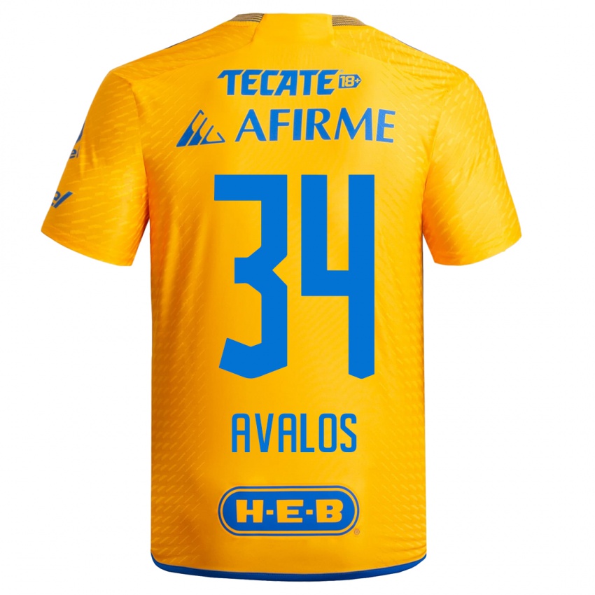 Dames Erick Avalos #34 Geel Thuisshirt Thuistenue 2023/24 T-Shirt België