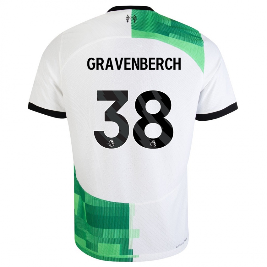 Dames Ryan Gravenberch #38 Wit Groen Uitshirt Uittenue 2023/24 T-Shirt België