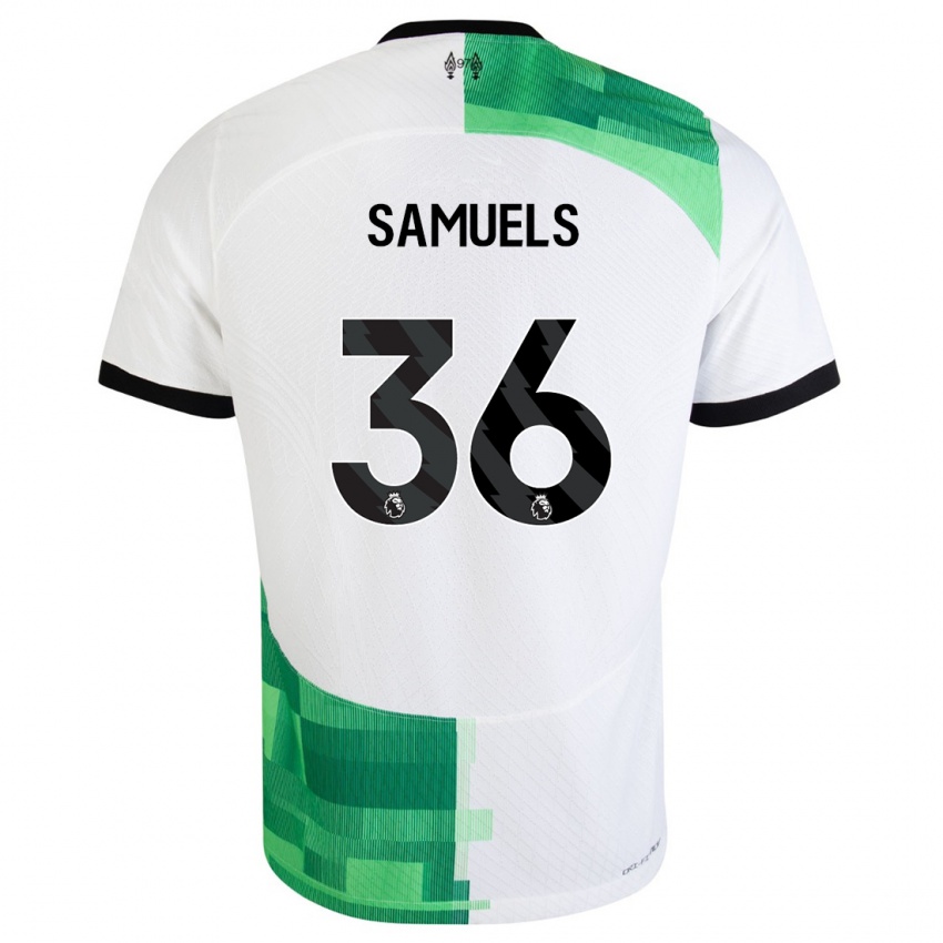 Dames Kerron Samuels #36 Wit Groen Uitshirt Uittenue 2023/24 T-Shirt België