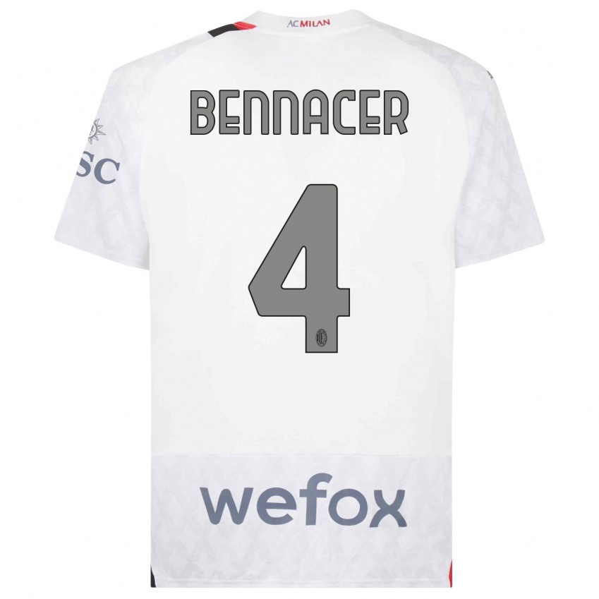 Femme Maillot Ismael Bennacer #4 Blanc Tenues Extérieur 2023/24 T-Shirt Belgique