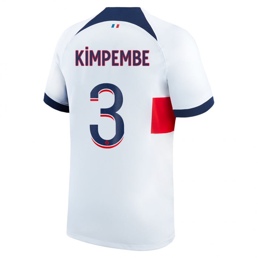 Femme Maillot Presnel Kimpembe #3 Blanc Tenues Extérieur 2023/24 T-Shirt Belgique
