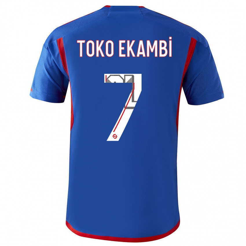 Damen Karl Toko Ekambi #7 Blau Rot Auswärtstrikot Trikot 2023/24 T-Shirt Belgien